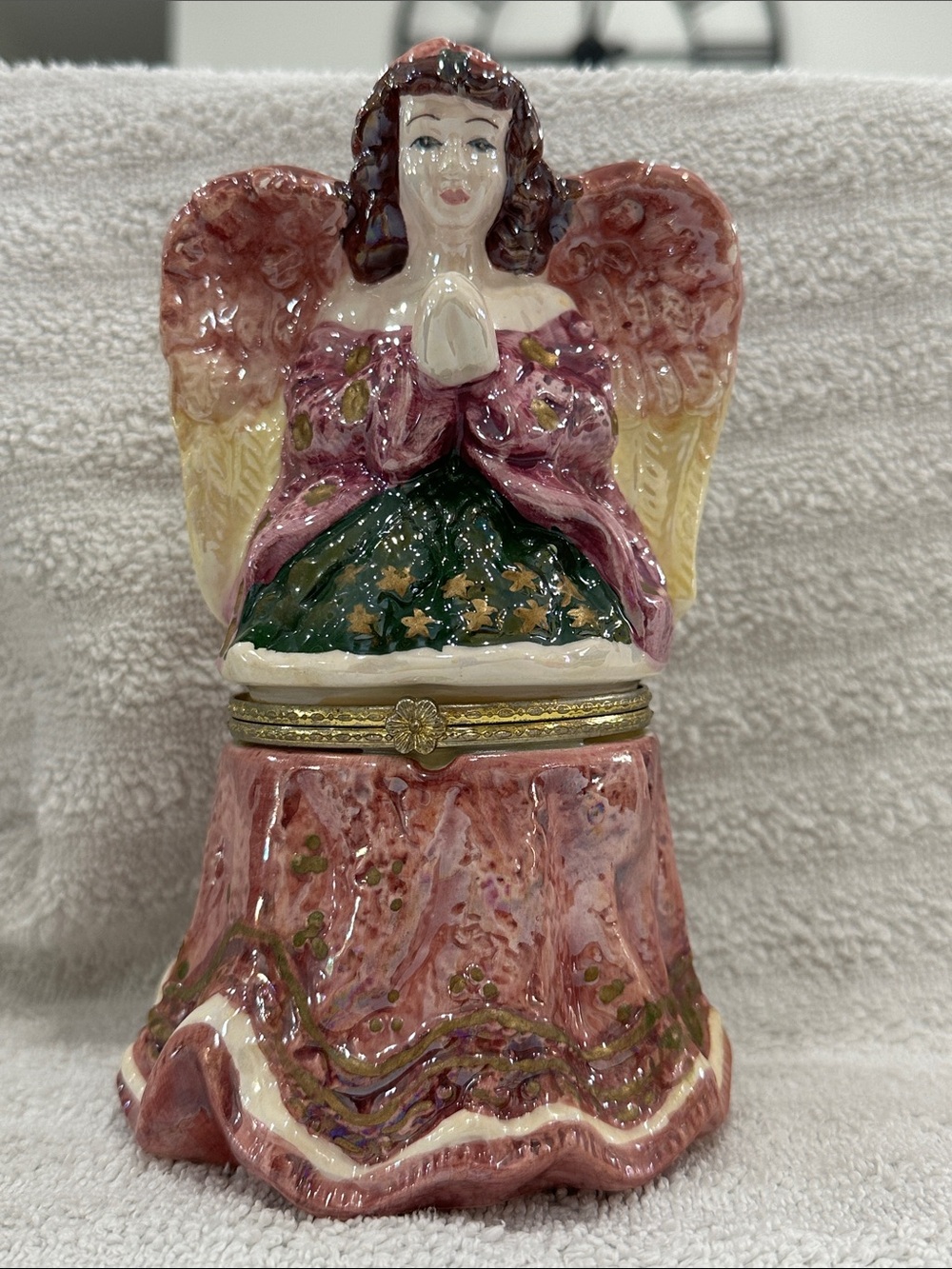 Hand-Painted Pink Angel Trinket Box — Decorative Home Accent